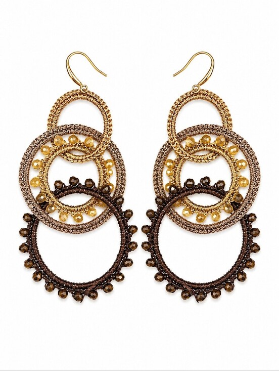 Private Label Jewelry - Interlocking Circle Hoops Macrame Crystal Beaded Festival Dangle Earrings